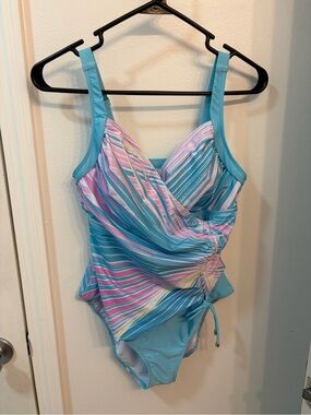 Pastel Striped One-Piece with Aqua Trim